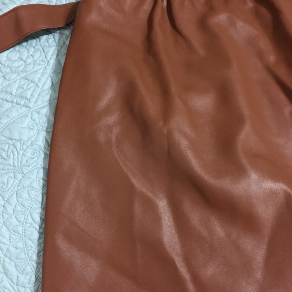 Cognac Brown Double Breasted Belted Faux Leather Skirt - Picture 4 of 8